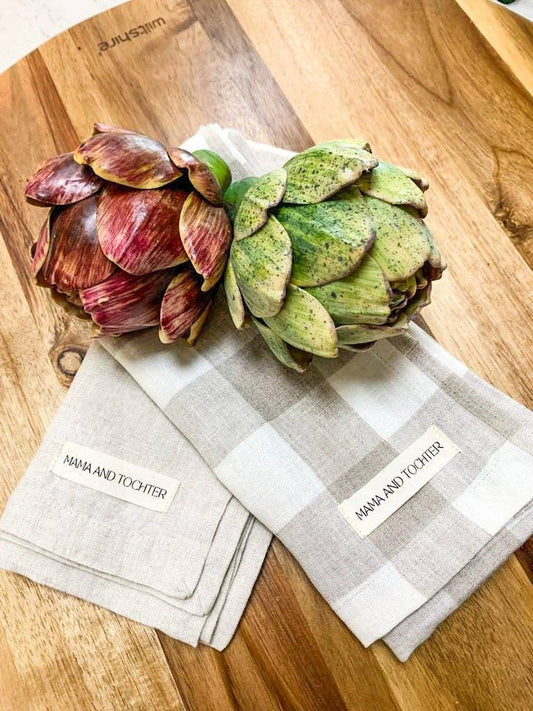 Linen Tea Towel - Natural Gingham