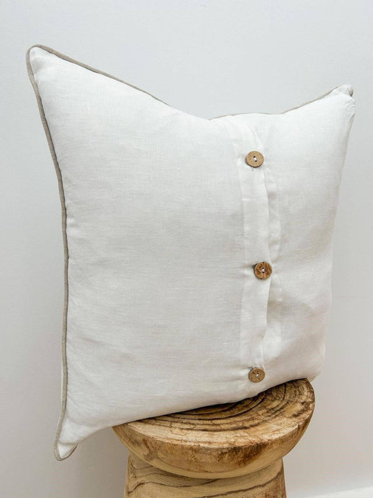Linen Cushion with Piped Edge - White with Natural Pip