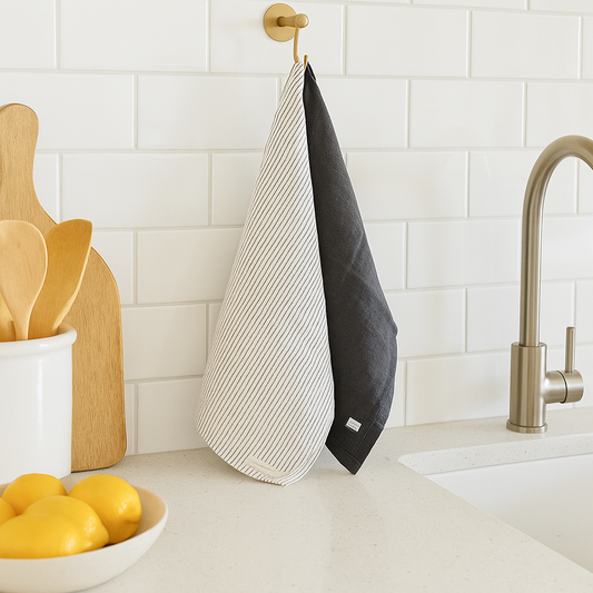 French Linen Tea Towel - Pinstripe