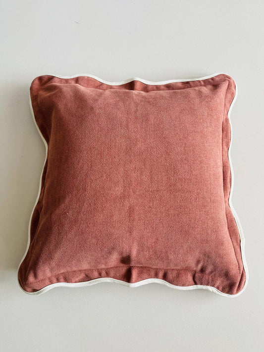 Velveteen Piped Scallop Edge Cushion - Desert Rose