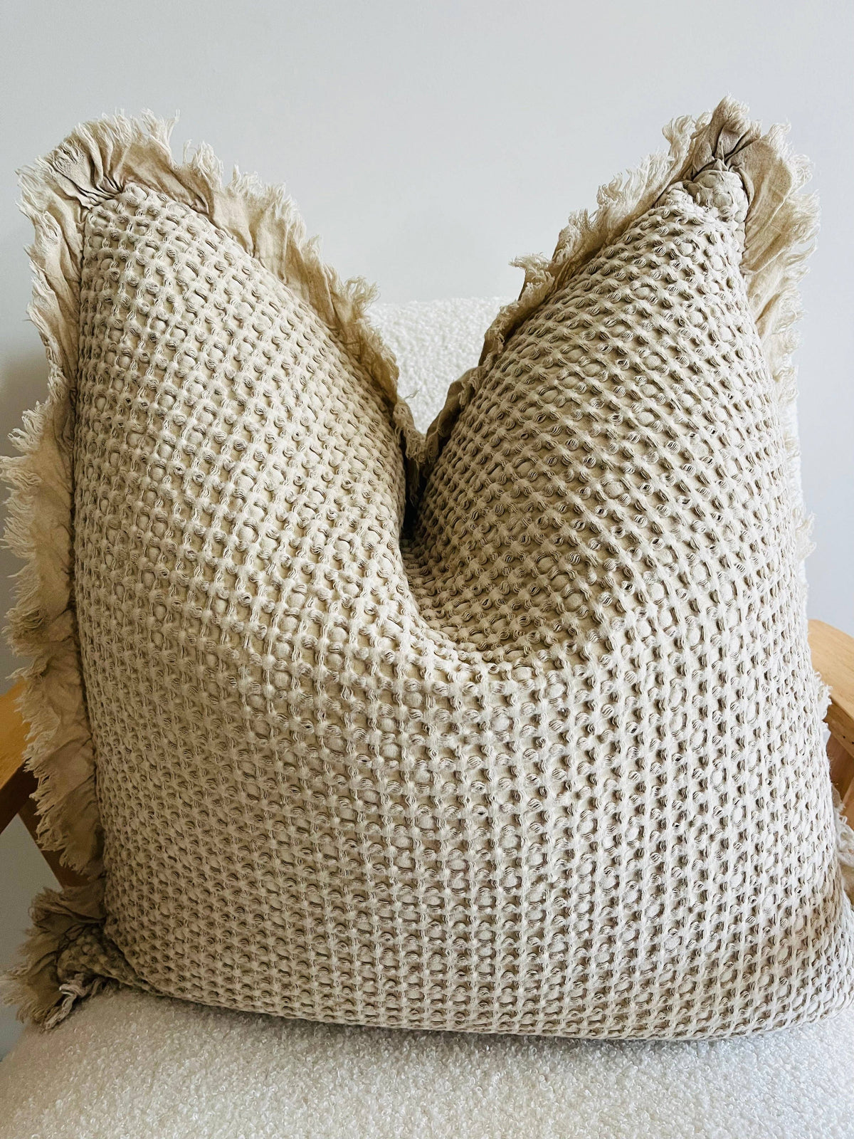 Waffle Ruffle Cushion - Natural