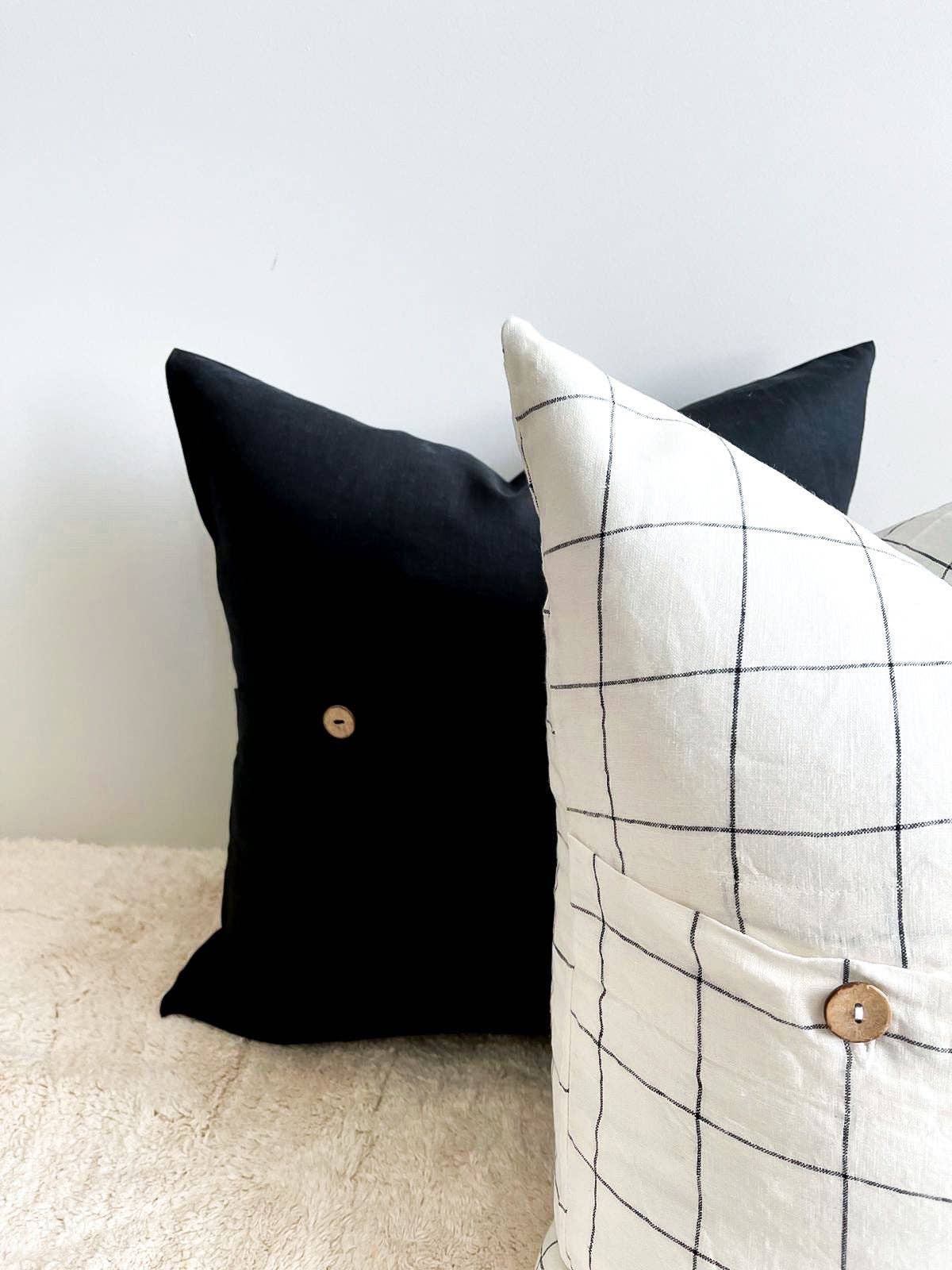 Linen Cushion - Black Grids