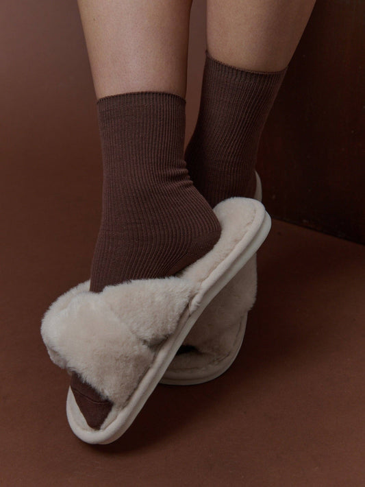 Mocha Rib Crew Socks in Brown