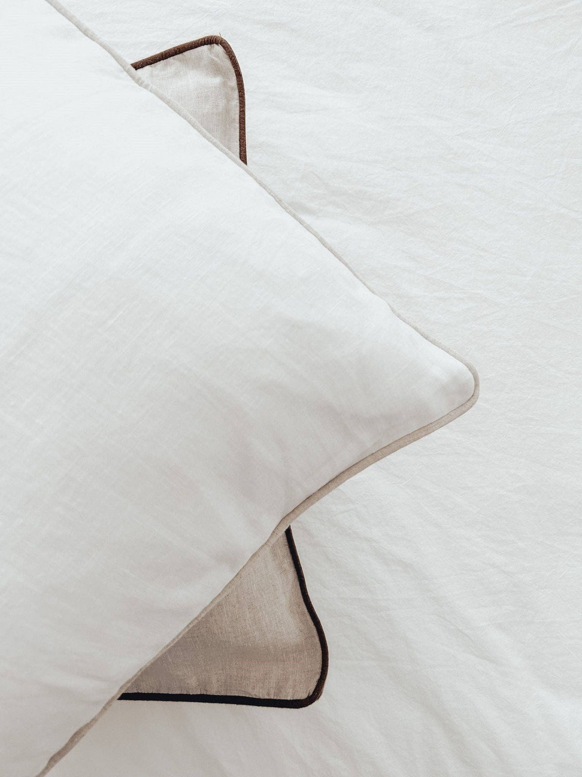 Linen Cushion with Piped Edge - White with Natural Pip