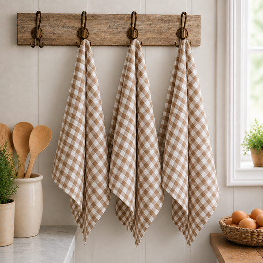French Linen Tea Towel - Milk Chocolate Gingham