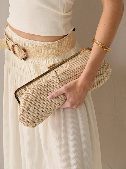 Bianca Straw Clutch Bag in Beige