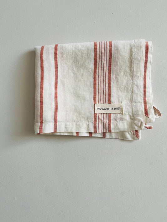 Linen Tea Towel - Rust Stripe