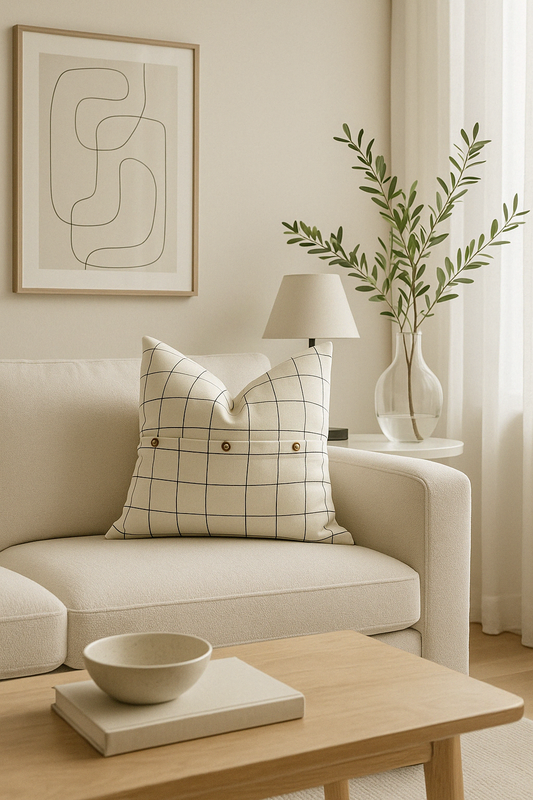 Linen Cushion - Black Grids