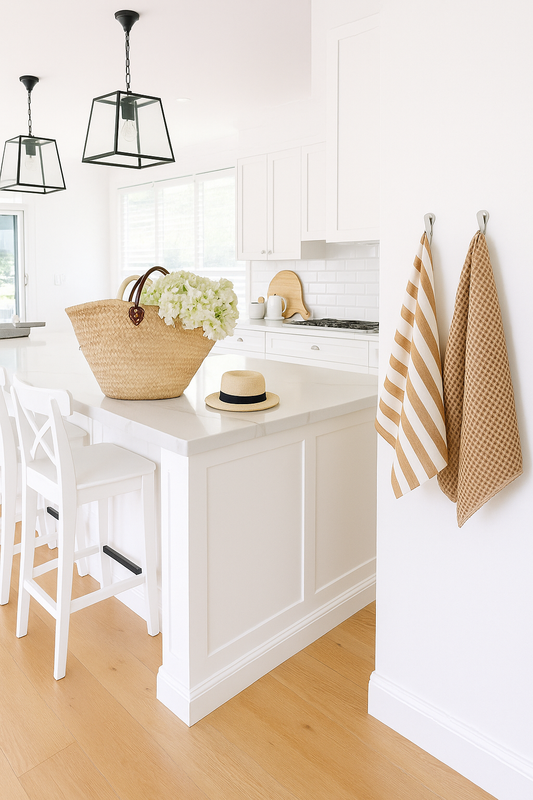 French Linen Tea Towel - Wide Toffee Stripe