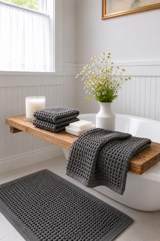 Organic Cotton Waffle Bathmat - Charcoal