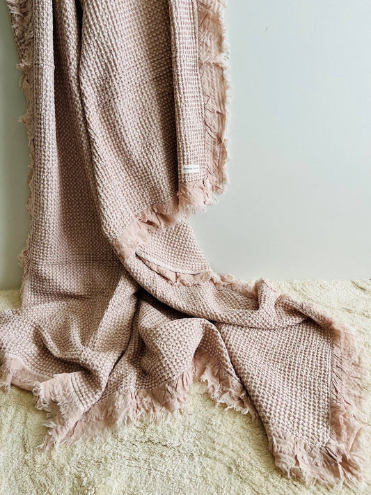 Waffle Throw Blanket - Dusty Pink