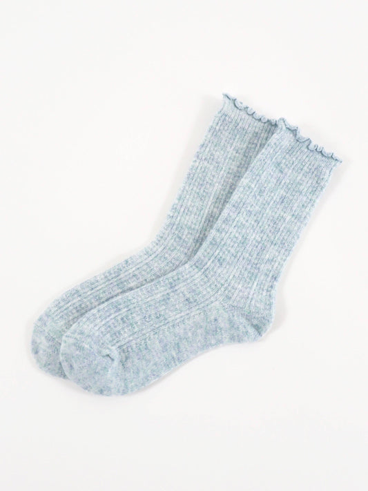 Hommy Frill Wool Crew Socks in Blue