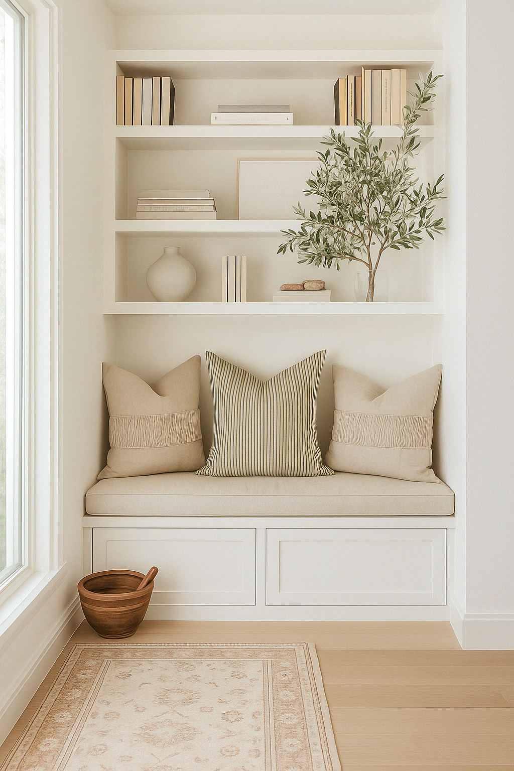 Pure French Linen Euro Cushion - Olive Pinstripe