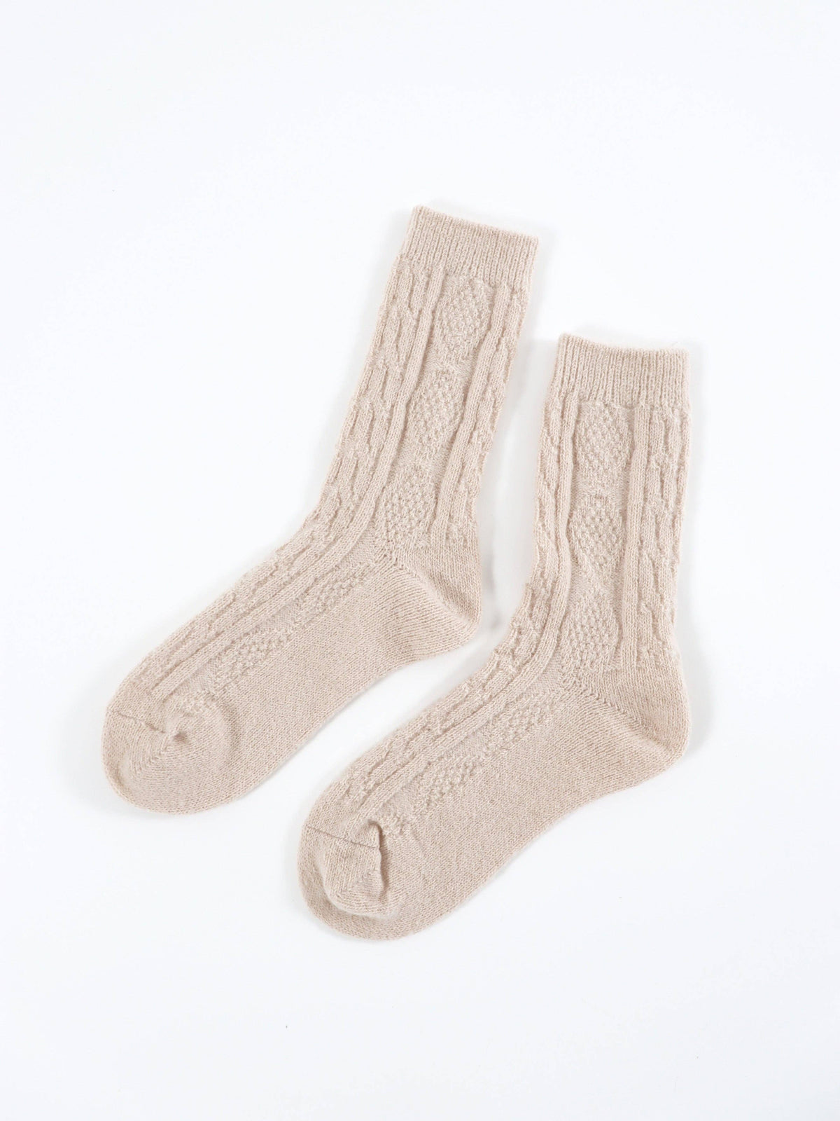Fisherman Wool Crew Socks in Camel