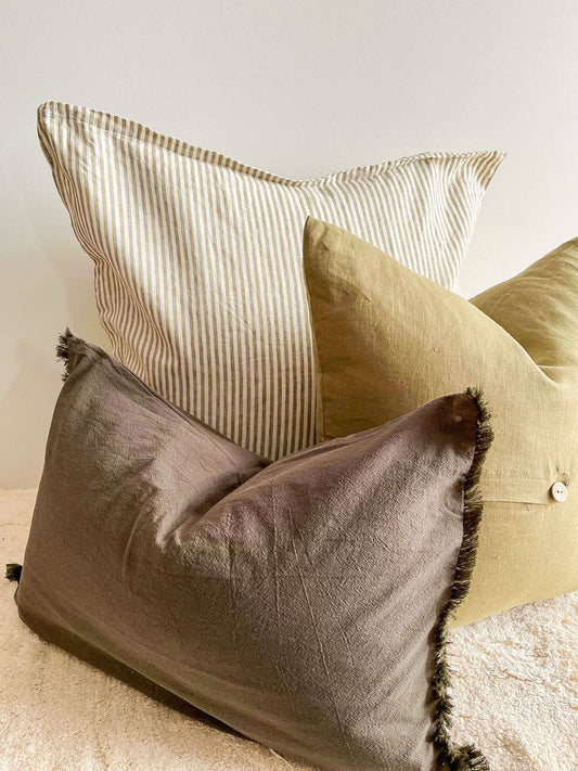 Linen Euro Cushion - Natural Pinstripes