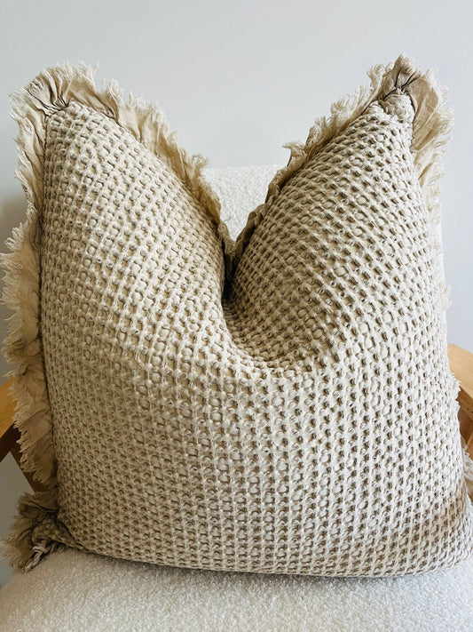Waffle Ruffle Cushion - Natural