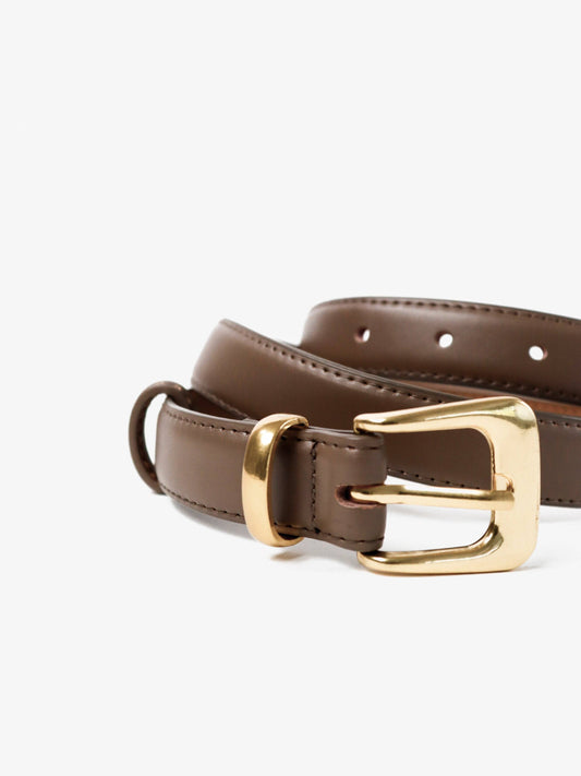 Greta Thin Genuine Leather Belt In Taupe
