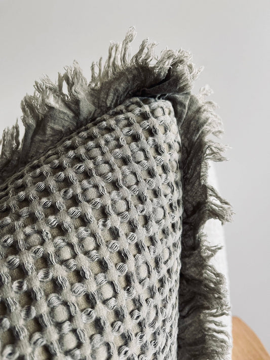 Waffle Ruffle Cushion - Khaki