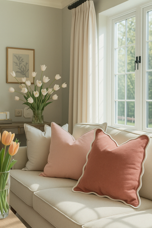 Velveteen Piped Scallop Edge Cushion - Desert Rose