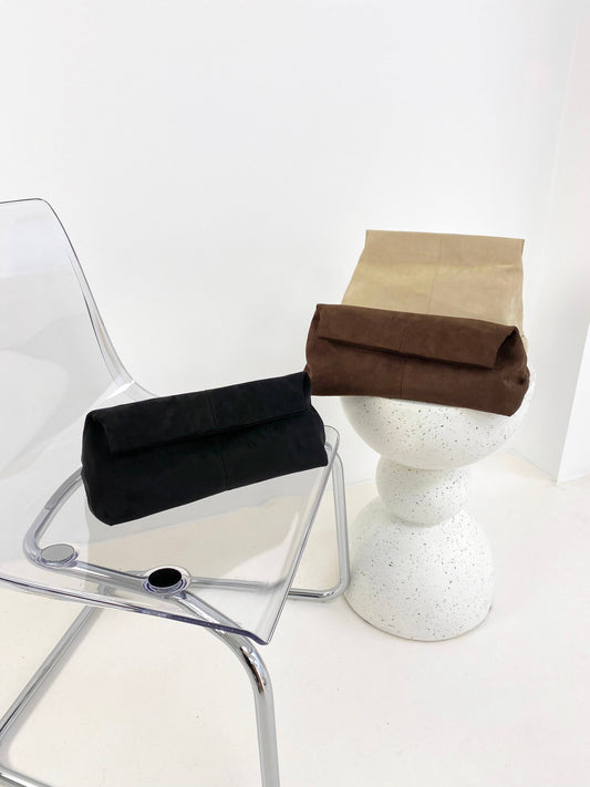 Becca Suede Clutch Bag in Black