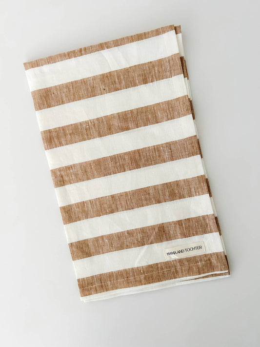 French Linen Tea Towel - Wide Toffee Stripe