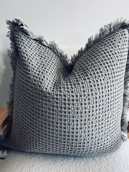 Waffle Ruffle Cushion - Khaki