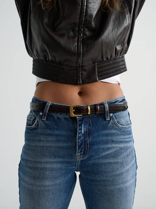 Greta Thin Genuine Leather Belt In Brown