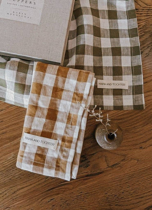 Linen Tea Towel - Toffee Gingham