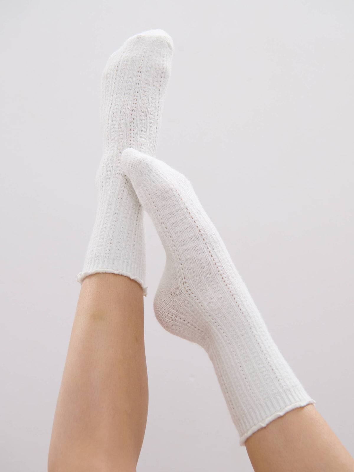 Hommy Frill Wool Crew Socks in White