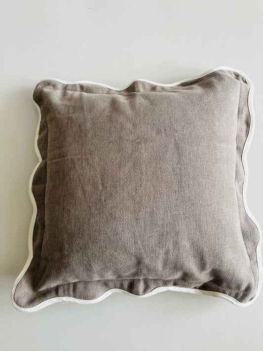 Velveteen Piped Scallop Edge Cushion - Greige