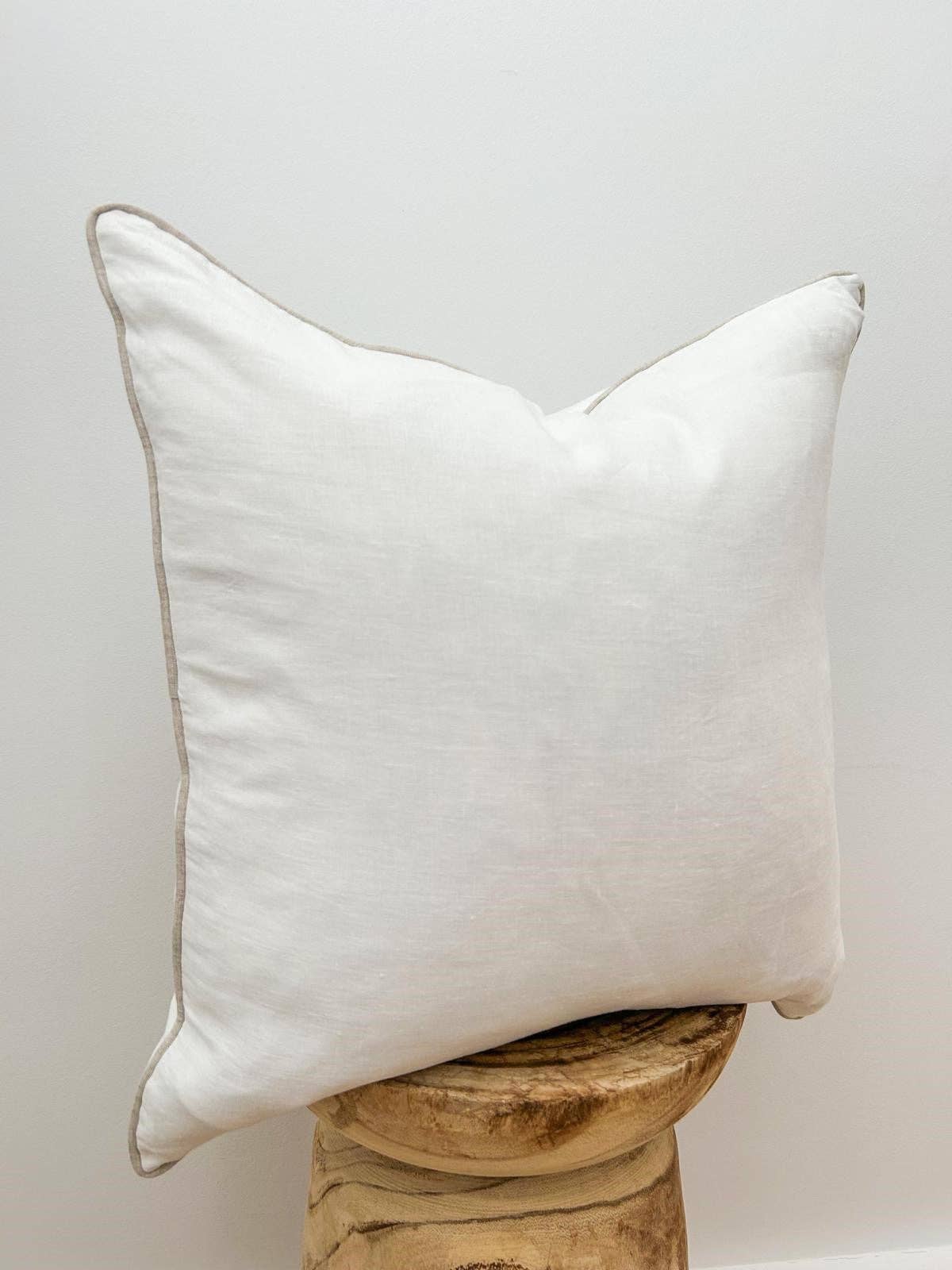 Linen Cushion with Piped Edge - White with Natural Pip