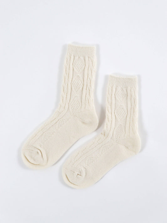 Fisherman Wool Crew Socks in Cream