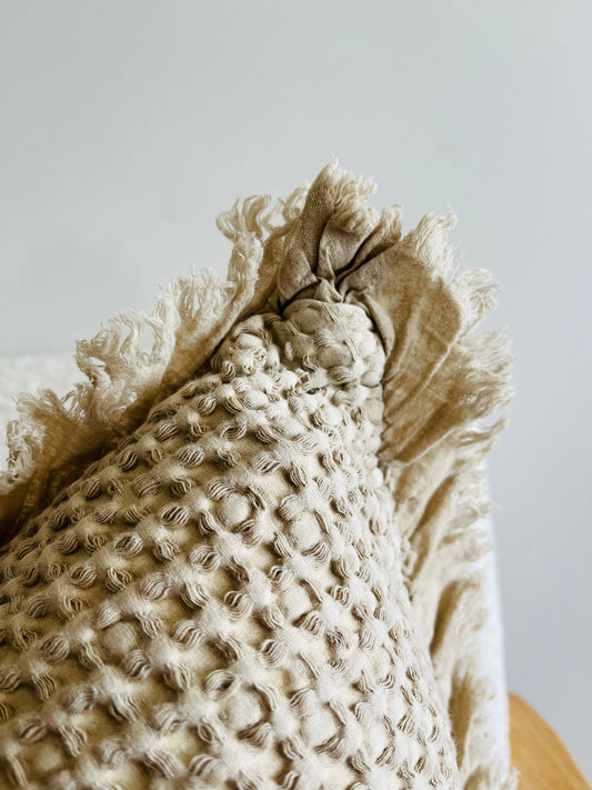 Waffle Ruffle Cushion - Natural