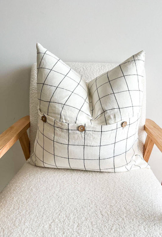 Linen Cushion - Black Grids